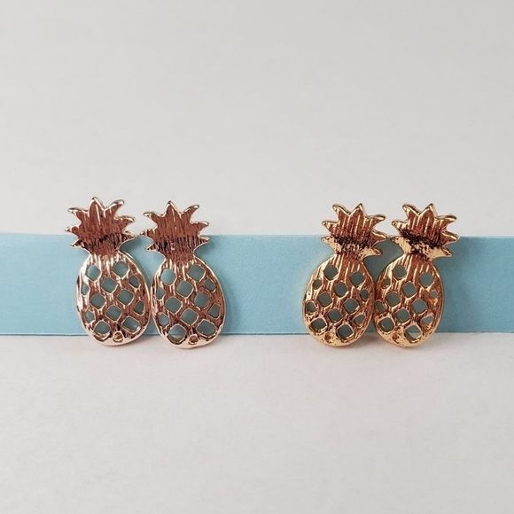 2 Pairs - Pineapple Stud Earrings - Picture 2 of 2